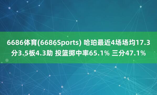 6686体育(6686Sports) 哈珀最近4场场均17.3分3.5板4.3助 投篮掷中率65.1% 三分47.1%