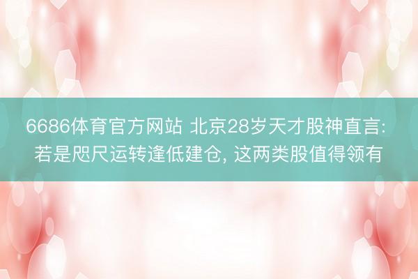 6686体育官方网站 北京28岁天才股神直言: 若是咫尺运转逢低建仓， 这两类股值得领有
