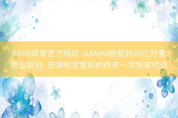 6686体育官方网站 从Meta被裁到46亿好意思金联创: 田渊栋官宣前的终末一次独家对话
